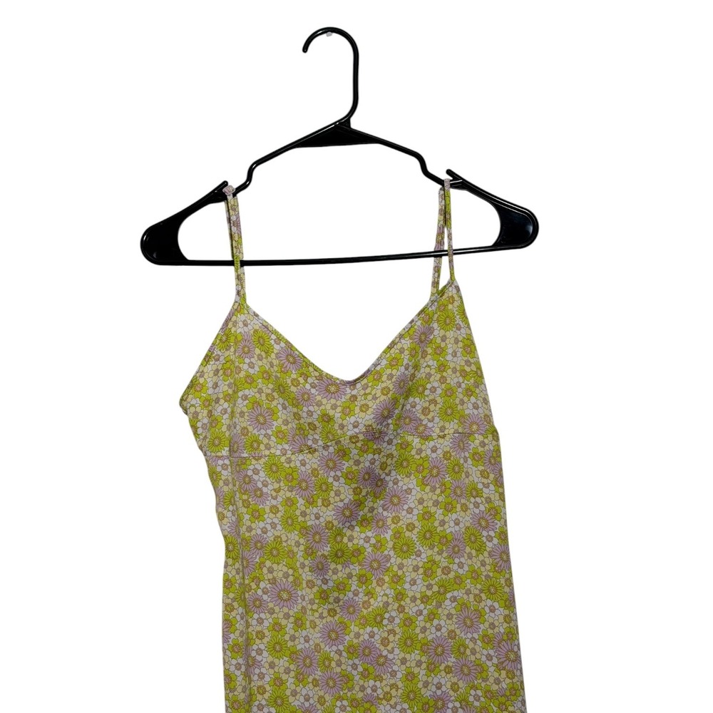 Zara 70's Style Floral Midi Slip Dress Lime Green Pink Daisy Open Back Size M - Picture 5 of 8